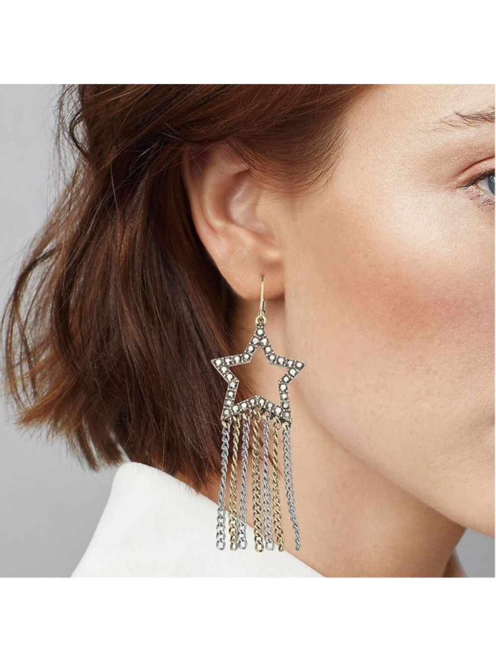 Simply Vera Vera Wang Rhinestone Celestial Star Chain Fringe Drop Earrings NWT